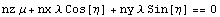nz μ + nx λ Cos[η] + ny λ Sin[η] == 0