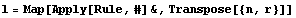 l = Map[Apply[Rule, #] &, Transpose[{n, r}]]