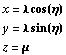 x = λ cos(η) y = λ sin(η) z = μ 